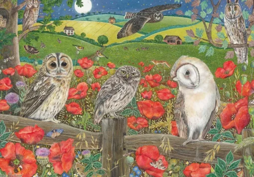 Otter House - 77958 - Owls in Poppy Fields (Anne Mortimer) - 500 Piece