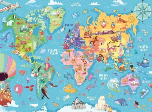 Ravensburger - 13343 - Map of the World (Alice De Marco) - 100 XXL Piece