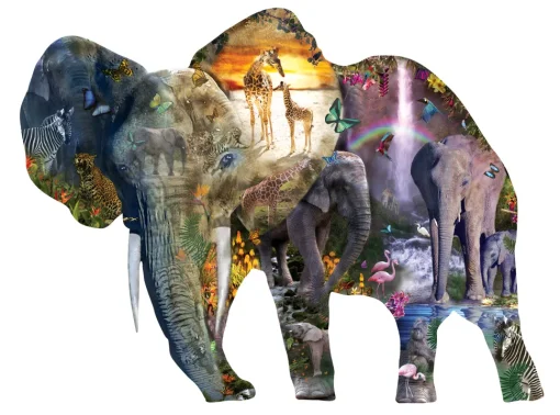 Sunsout - 95015 - Elephant Waterfall (Alixandra Mullins) - 1000 Piece Shaped Puzzle