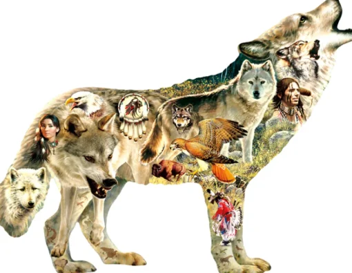 Sunsout - 96049 - Native American Wolf (Greg Giordano) - 750 Piece Shaped