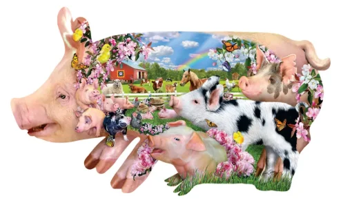 Sunsout - 97077 - Pig Farm (Lori Schory) - 800 Piece Shaped Puzzle