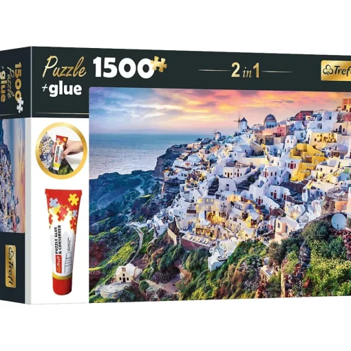 Trefl - 26182 - Beautiful Island of Santorini Greece - 1500 Piece Includes Puzzle Glue
